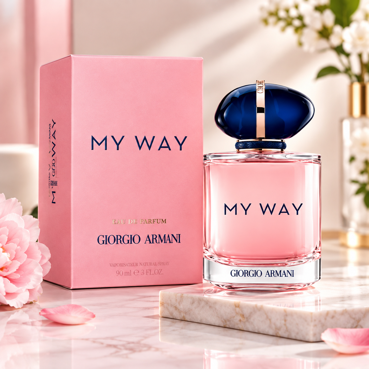 Giorgio Armani My Way Eau de Parfum 90ml perfume bottle and pink box