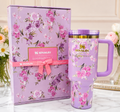 Floral Pink & Lavender Insulated Tumbler with Handle – Romantic Flower Design