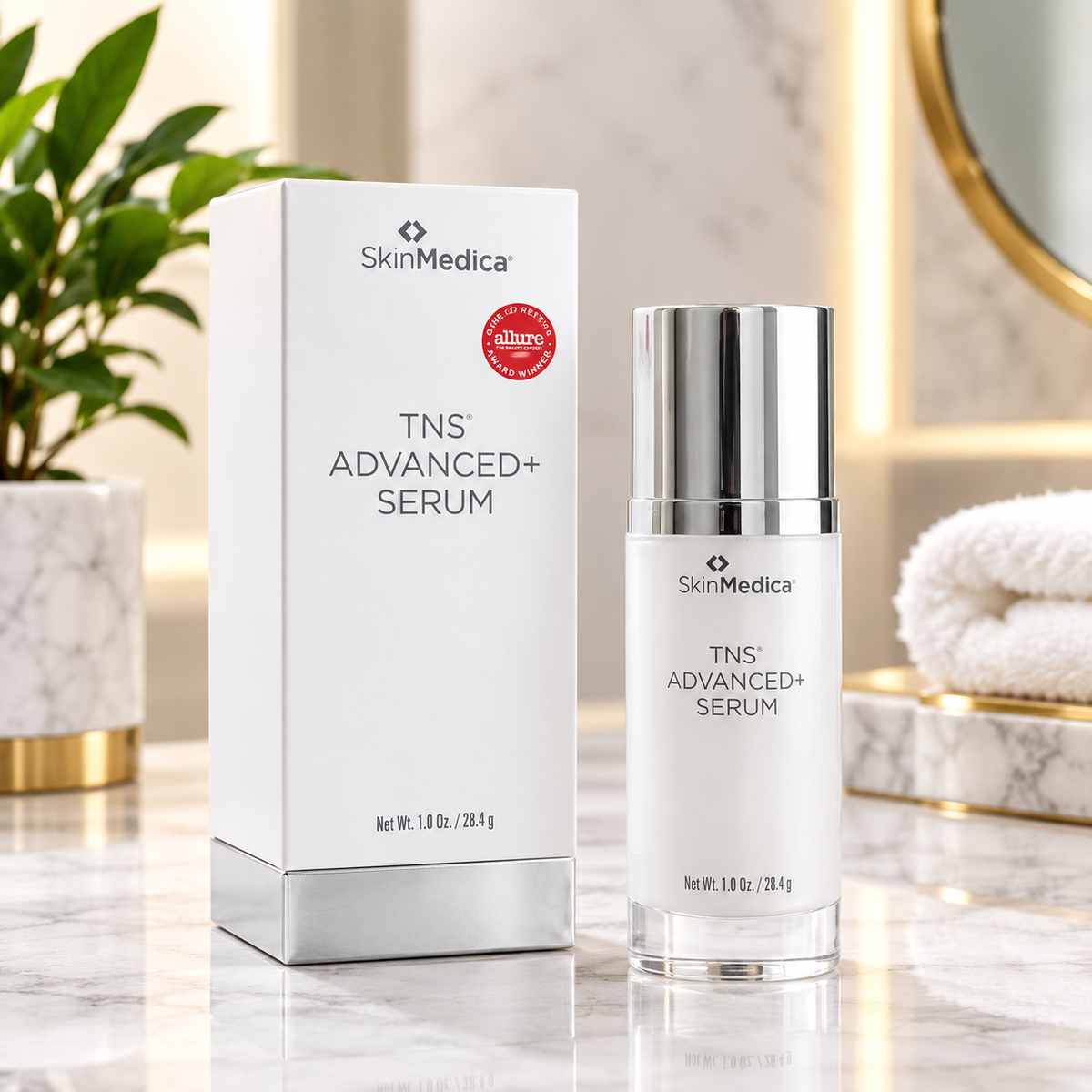 SkinMedica TNS Advanced+ Serum 1 oz bottle and retail box