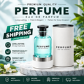 Premium Eau de Parfum perfume bottle with elegant white packaging, fresh fragrance design, and luxury presentation.