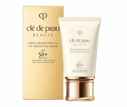 Clé de Peau Beauté UV Protective Cream SPF 50+ PA++++ in an ivory tube with gold packaging.