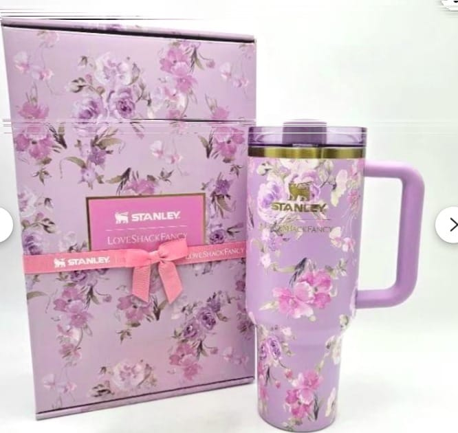 Floral Pink & Lavender Insulated Tumbler with Handle – Romantic Flower Design